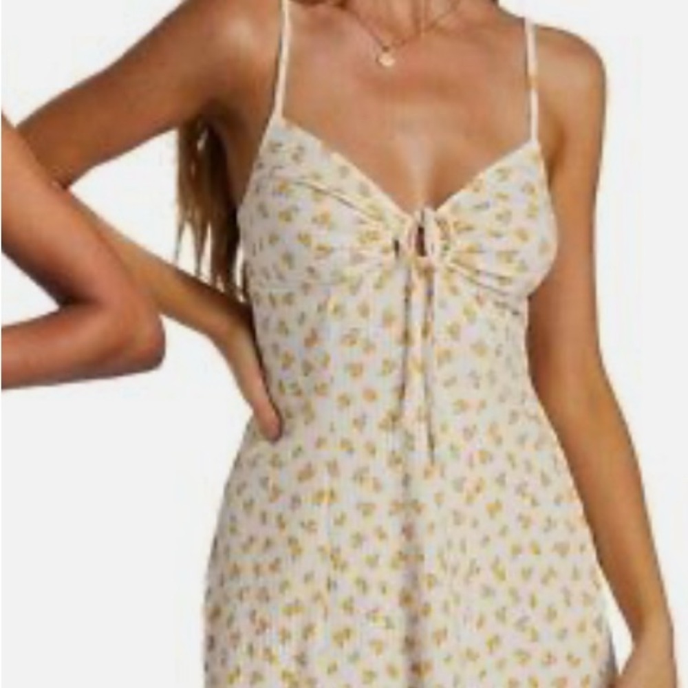 Billabong Floral Print Dress Rib Knit A-Line Dress Front Tie Mini Summer Dress